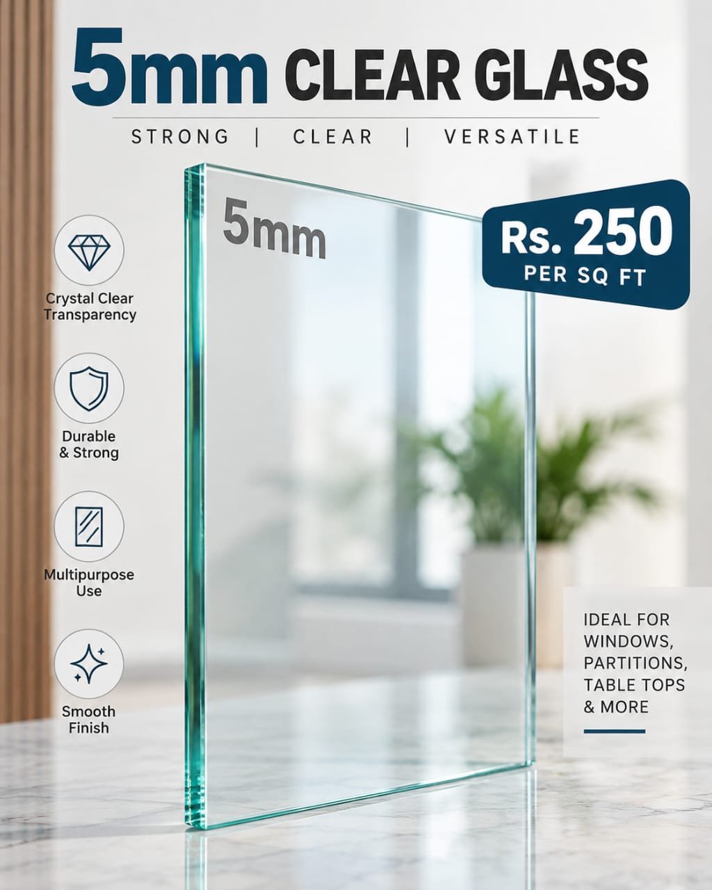 5mm Clear Glass Price Per Sq Ft in Karachi